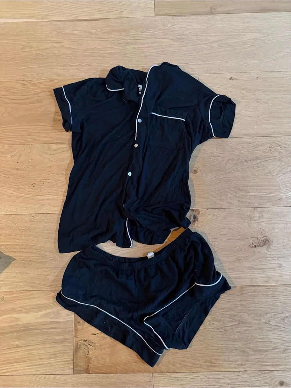 Eberjey Black Short Pajama Set with White Piping